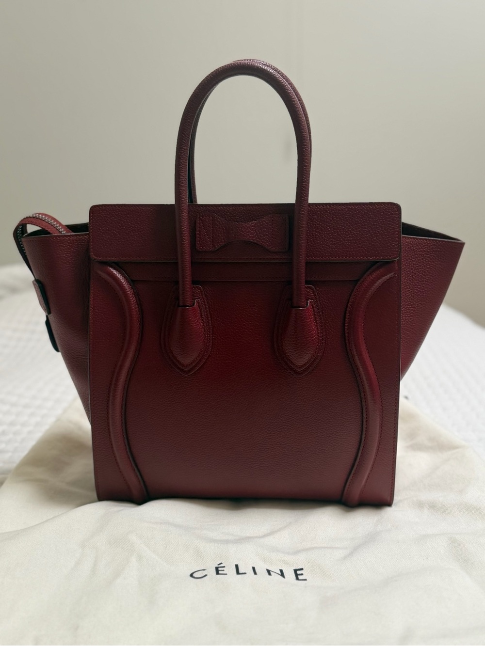 Authentic Celine Nano Luggage Tote in Burgundy Drummed Calfskin - Picture 3 of 9